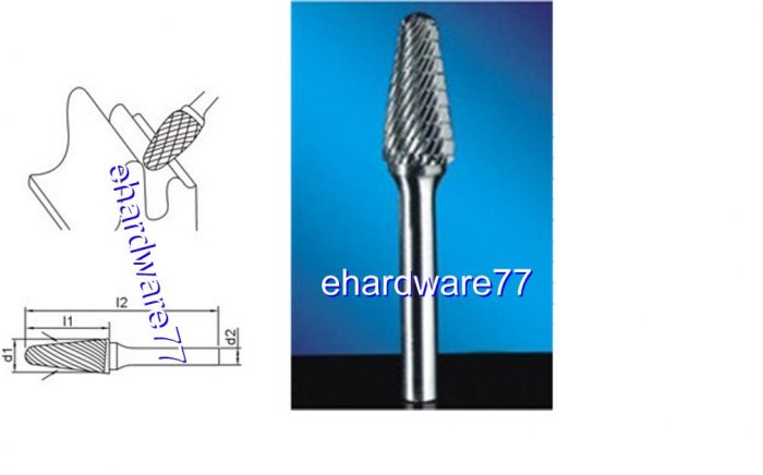 CARBIDE BURR - Conical Round Nose 6mm Shank x 9.5mm Dia. x 27mm Cut L