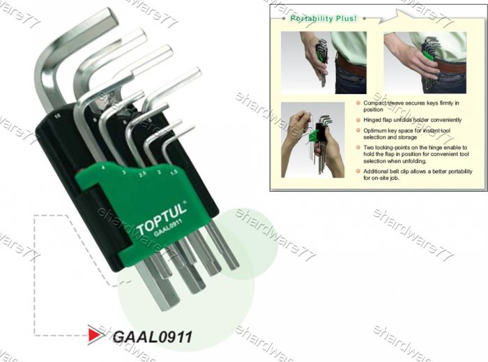 TOPTUL 9pcs Short Hex Key Metric Wrench Set (GAAL0910)