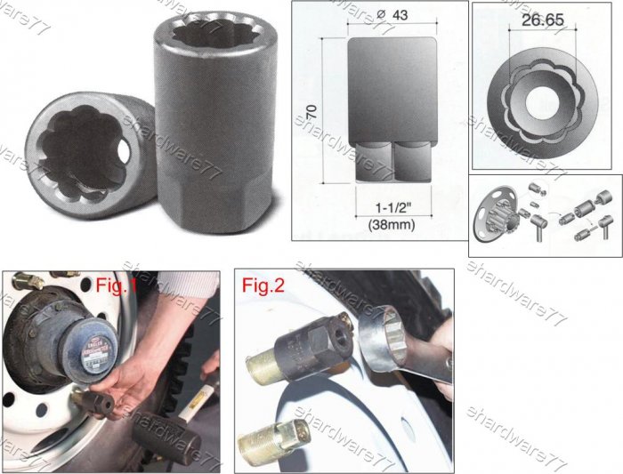 DUAL WHEEL LUG STUD REMOVER IMPACT RIB SOCKET (26.65mm) (69776050)