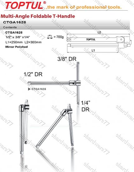 TOPTUL - Multi Angle Foldable T-Handle 1/4" 3/8" 1/2" DR