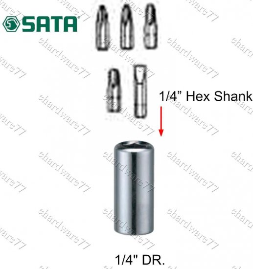 SATA - 1/4" DR. x 1/4" (6.3MM) Shank Bit Holder Socket (11914)