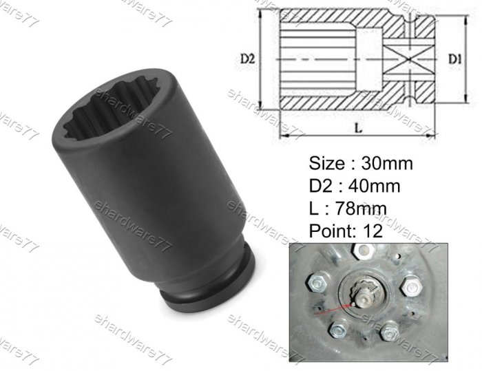 1/2"DR 12pt Thin Wall Deep Impact Socket 30mm (75IS030)