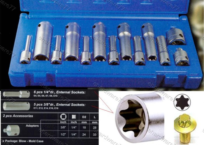 Action 13Pcs E-Torx Deep Socket Set (3601301)