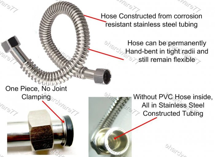 Stainless Steel Corrugated Water Lines Flexible Hose 14"