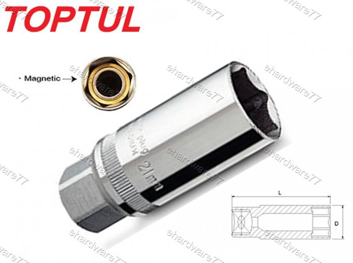 TOPTUL Magnetic Spark Plug Socket 1/2" DR x 21mm (BAAT1621)