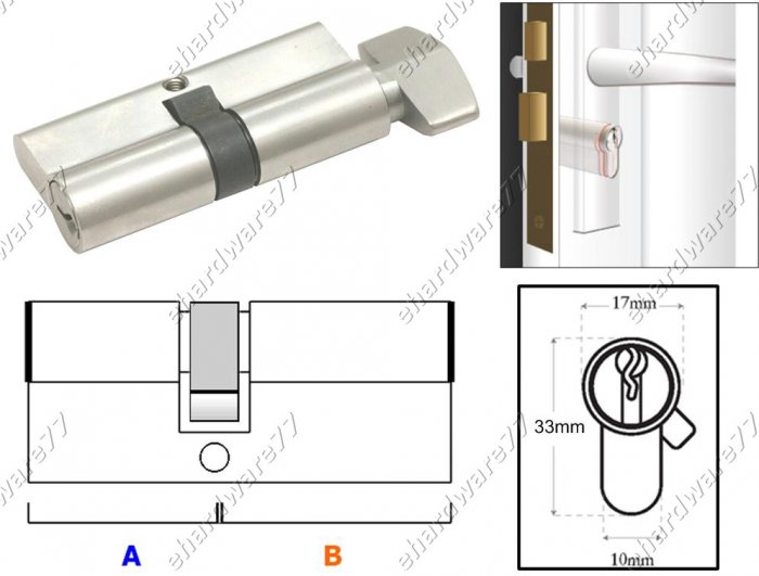 Euro Profile Turn Cylinder Lock 60mm (SGSC60SN)
