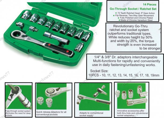 Toptul 14Pcs 3/8" DR. Pass-Thru Socket Set (GCAI1401)