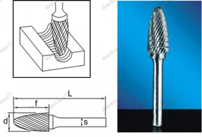 TUNGSTEN CARBBIDE BURRS 6MM Shank 12X25X6X65MM (RF1220)