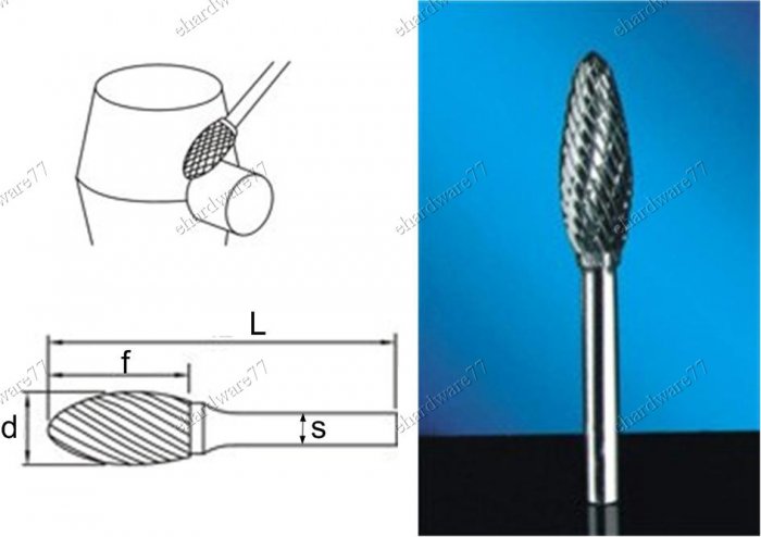 TUNGSTEN CARBBIDE BURRS 6MM Shank 16X36X6X76MM (RH1636 )