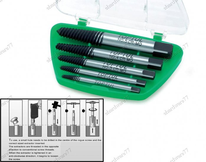 TOPTUL 5pcs Screw Extractor Set (1/8"-9/16") (JGAW0501)