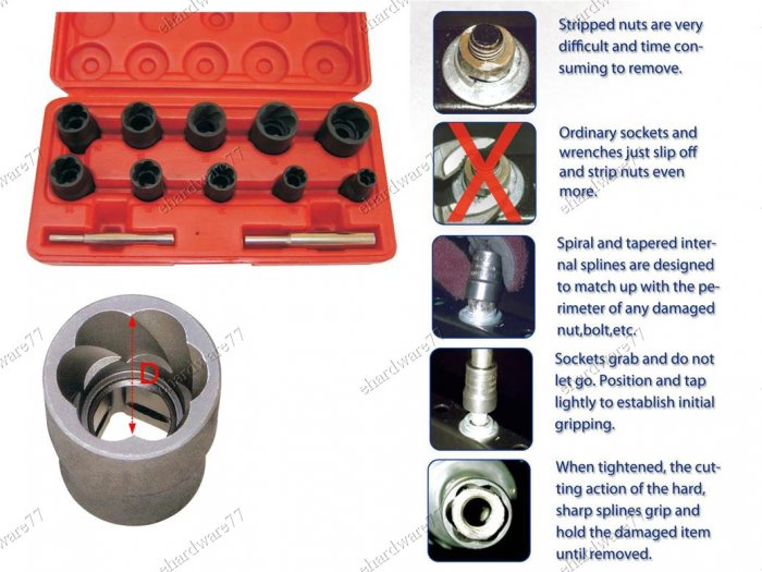 12Pcs Twist Socket Fastener Removal System Set (1321)