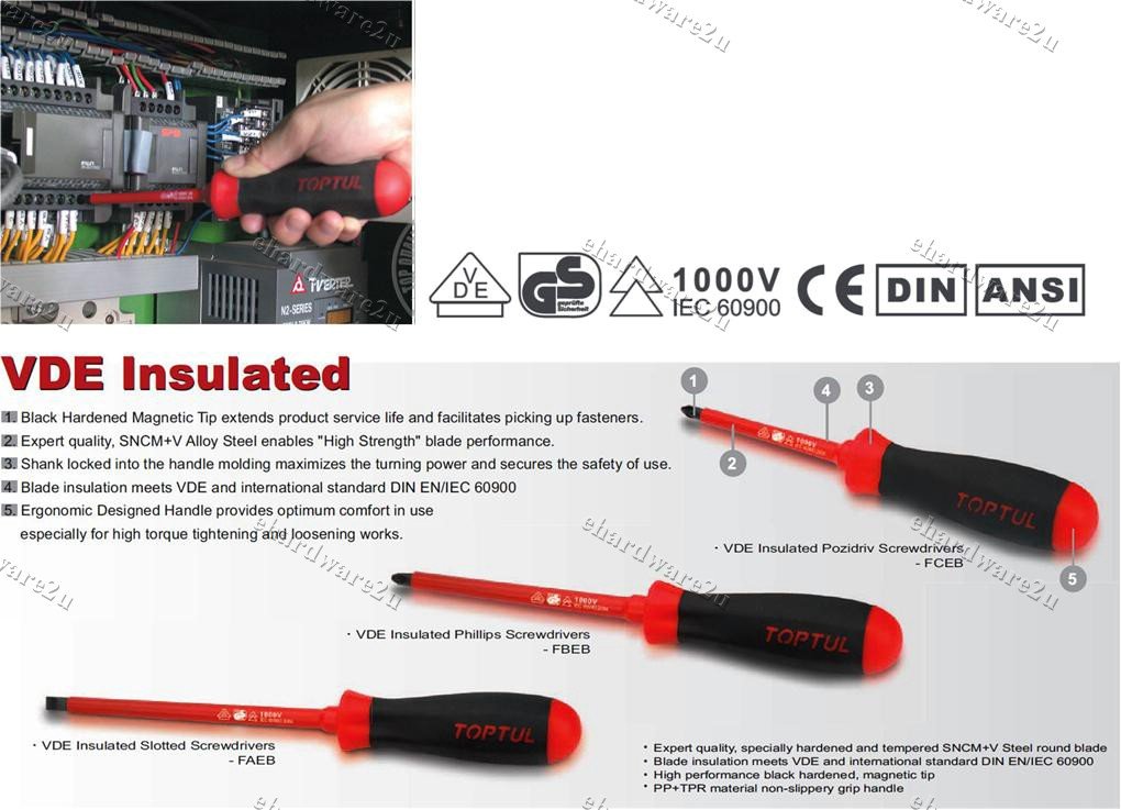 TOPTUL VDE Insulated Electrician Screwdriver Phillips (+) PH1x100mm (FBEB0110)