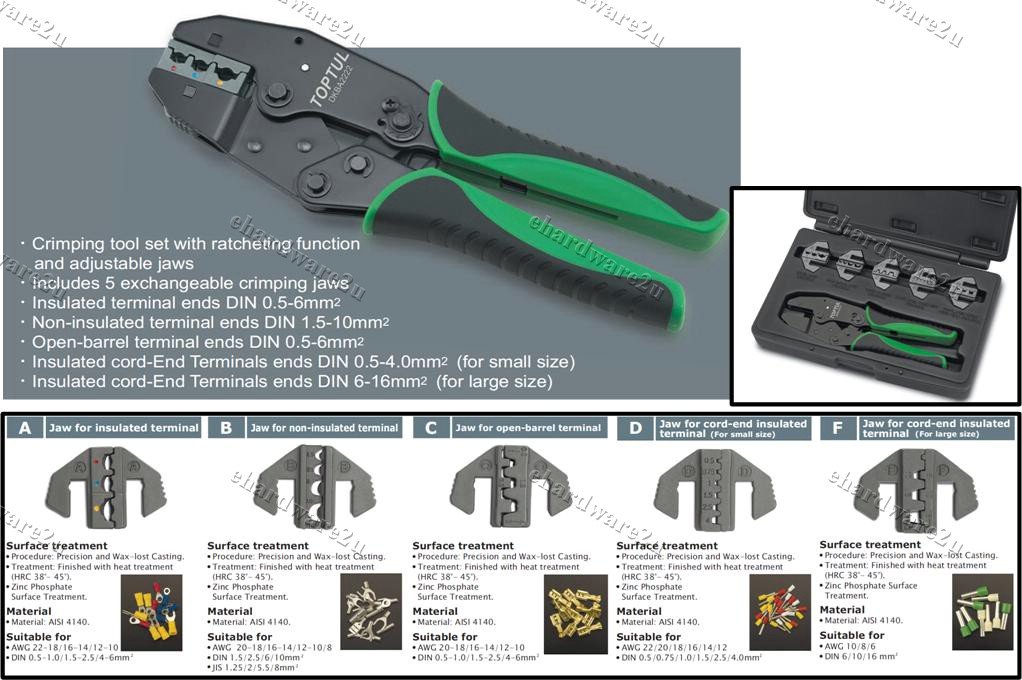 TOPTUL 6in1 Quick Interchangeable Ratchet Crimping Tool Kit (GAAI0605)