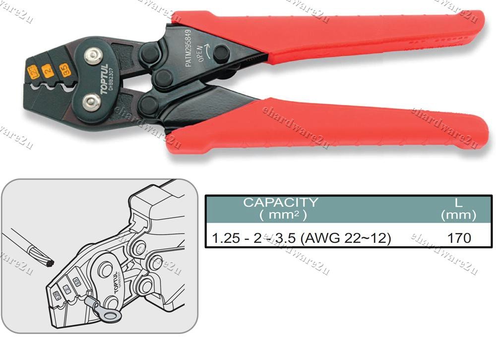 TOPTUL Ratchet Crimping Tool for Non-Insulated Terminal (DKBB2307)