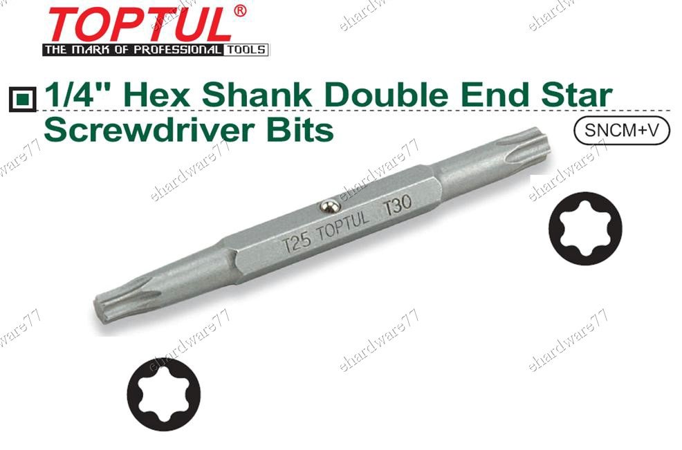 TOPTUL 1/4" Hex Shank Double End Star Screwdriver Bit T25 X T30 (FKCA2530)