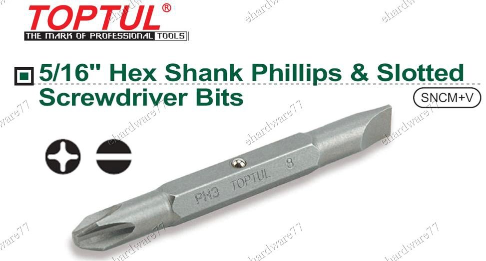 TOPTUL 5/16" Hex Shank Double End Phillips PH2 & Slotted 6mm Bit (FKAB0206)