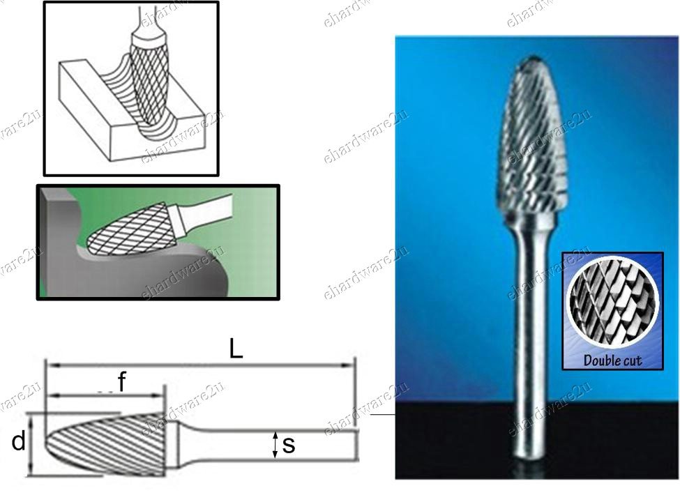 TUNGSTEN CARBBIDE BURRS 3MM Shank 6X12X3X50MM (RF0612)