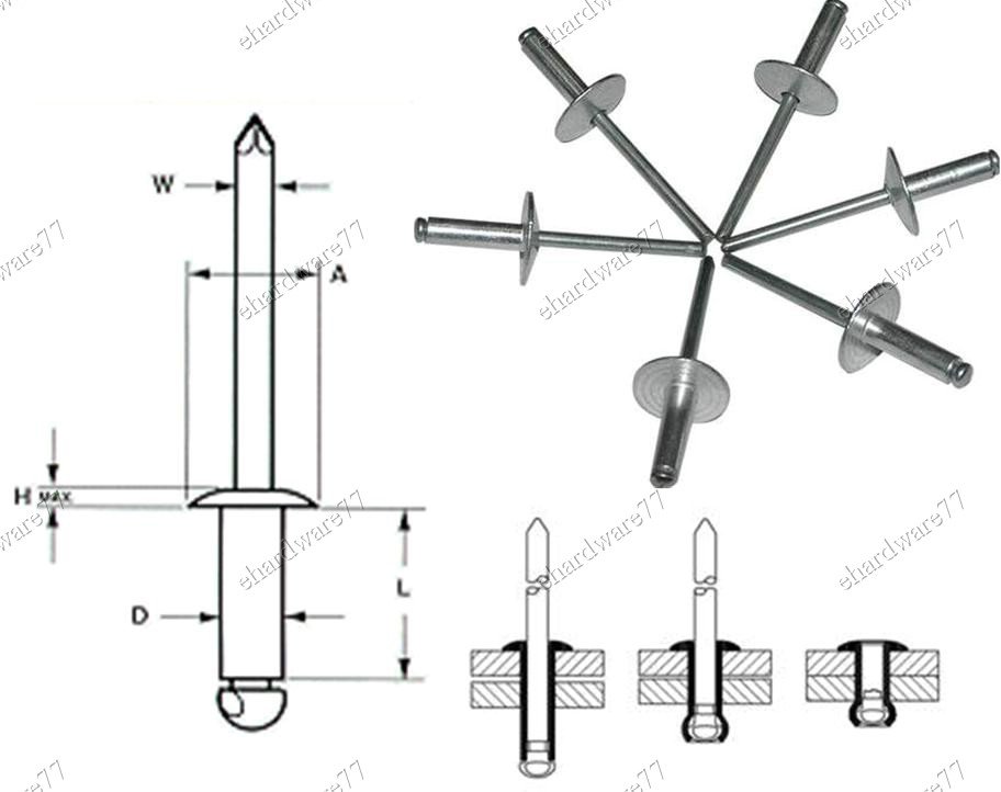 Aluminium Pop Rivets Large Flange 1/8"x1/4" (200Pcs/Pack) (706M402)