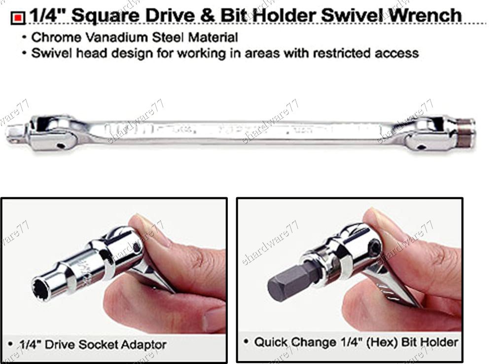 1/4" Square Drive & 1/4" Bit Holder Swivel Wrench (AREA0808)