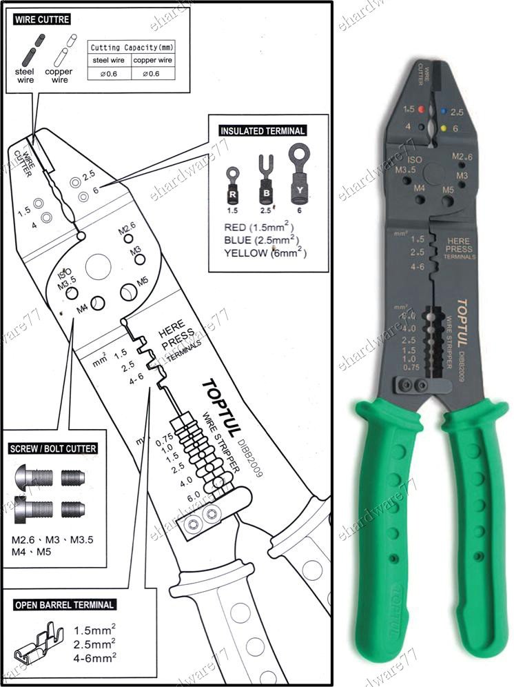 Toptul Muti-Purpose Crimping Tool & Wire Stripper Pliers (DIBB2009)
