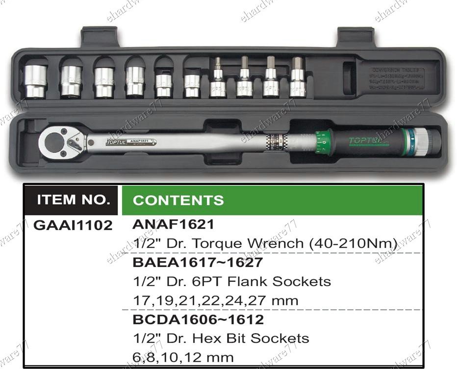 TOPTUL 11PCS 1/2" DR TORQUE WRENCH SET 40-210NMÂ (GAAI1102)