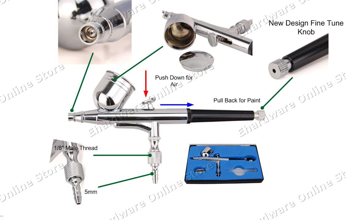 Gravity Feed Fine Painting Double Acting Airbrush 0.3mm (BD130)