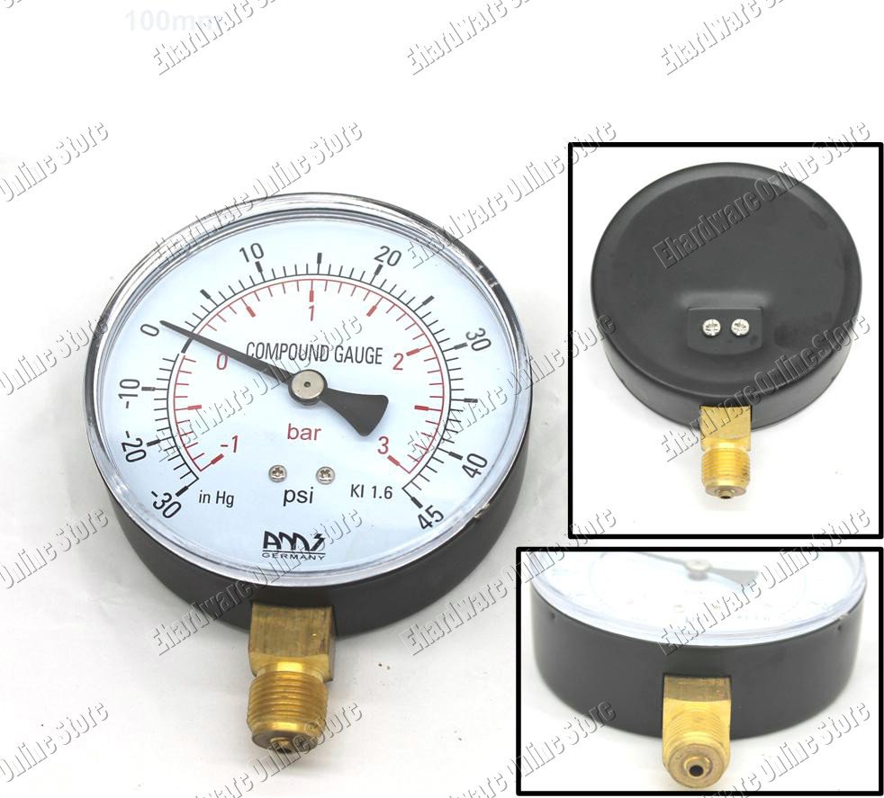 100mm Dial Boost Vacuum Compound Gauge 100mm -30 +45Psi (BV100-3)