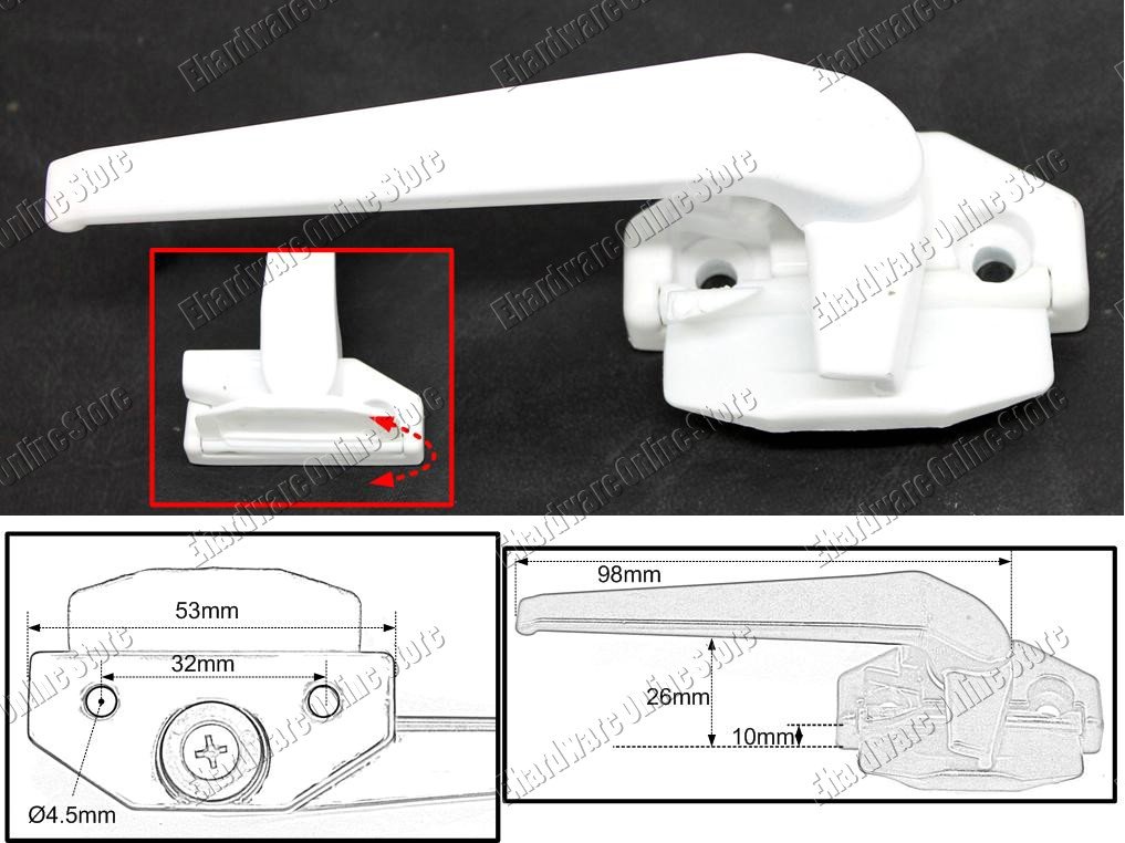 Wedgeless Window Casement Handle 33mm (White) (Left) M1WL