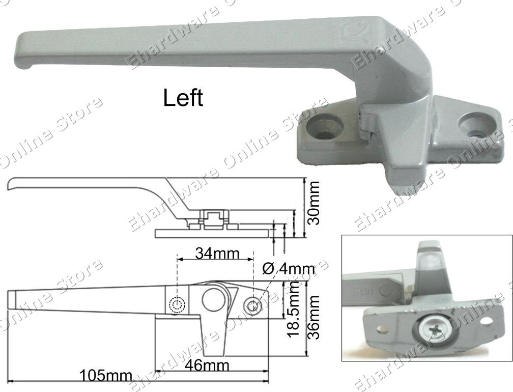 Window Casement Handle 34mm Grey (Left) (WH34SL)