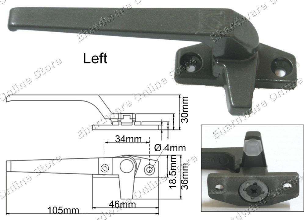 Window Casement Handle 34mm Dark Brown (Left) (WH34BL)