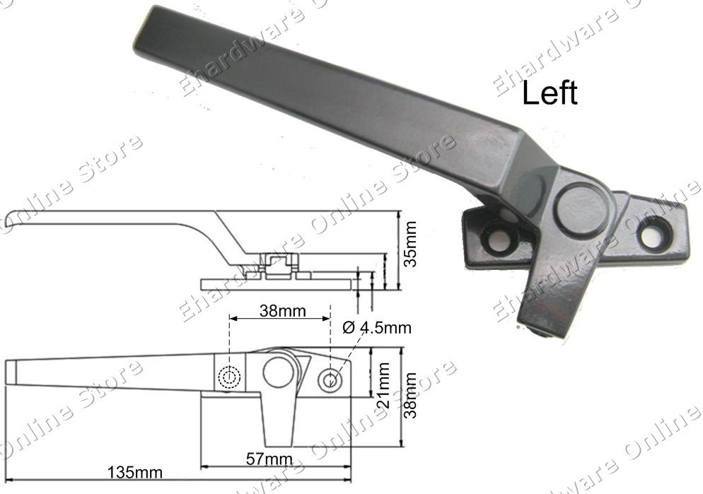 Window Casement Handle 34mm Dark Brown (Left) (WH38BL)
