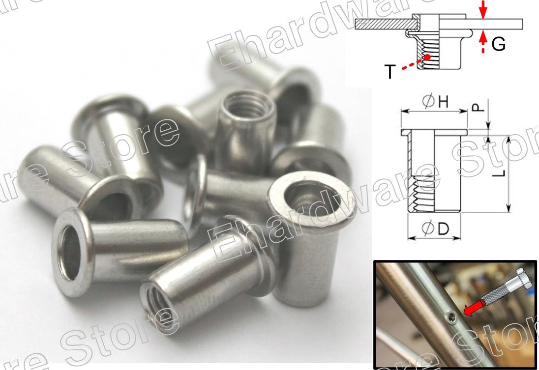Stainless Steel Open End Flat Head Rivet Nuts M10 (100Pcs) (RN10)