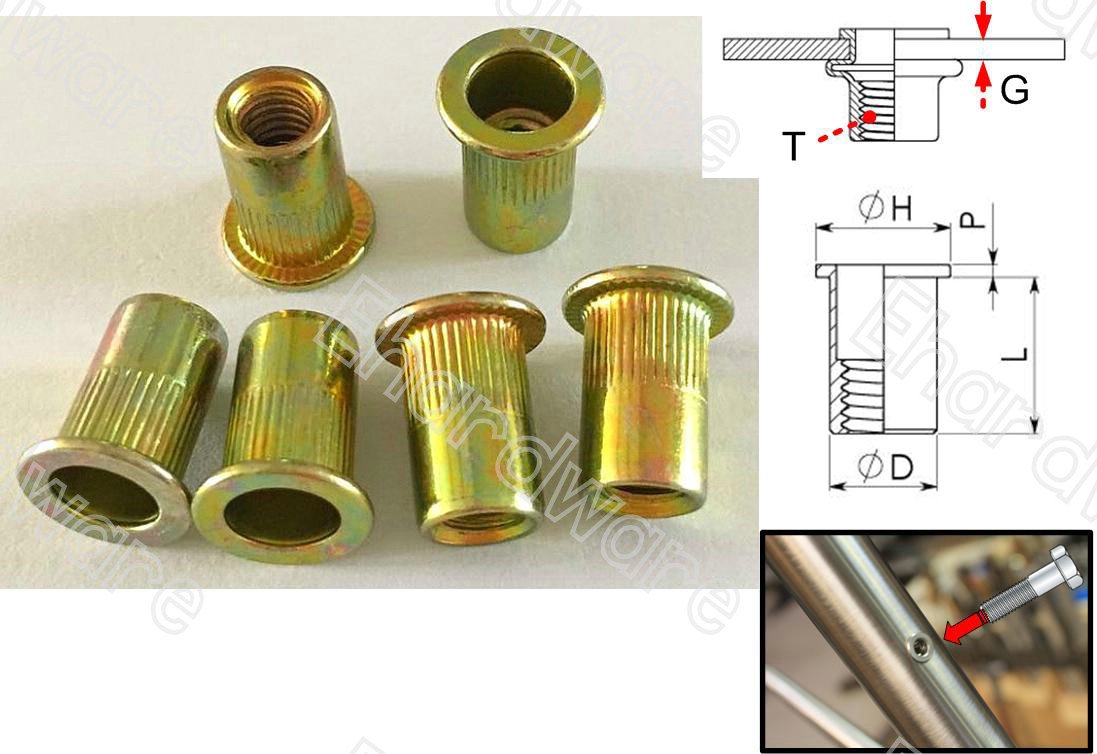 Serrated Body Flange Flat Head Rivet Nuts M5 (BEM5) 100pcs