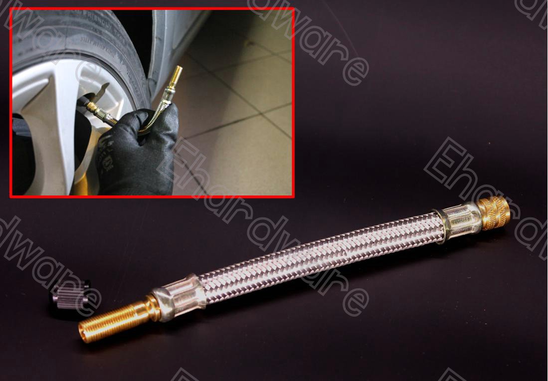 Flexible Stainless Braided Tire Valve Stem Extension Tube 8" (VEFS8)