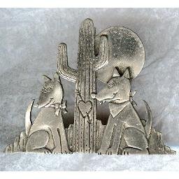 PEWTER Pin - Coyote Couple in Love! (Signed)