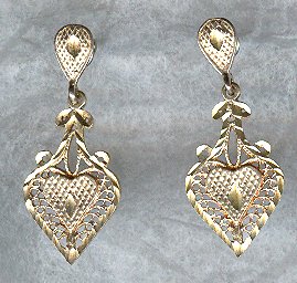 STERLING Silver FILIGREE HEART Drop Earrings