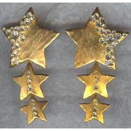 FABULOUS Golden Cascading STARS Earrings -- Rhinestones