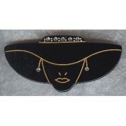 80s "Black Hat" LADY PIN - has Rhinestones - Fun!
