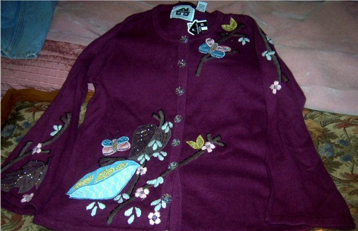 Storybook Knits Sweater Butterflies Beads NEW
