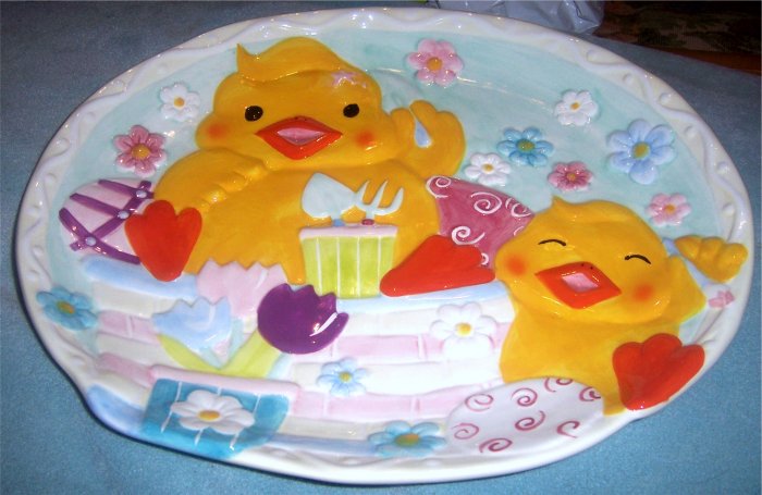 Colorful Baby Chicks Tulips Serving Platter