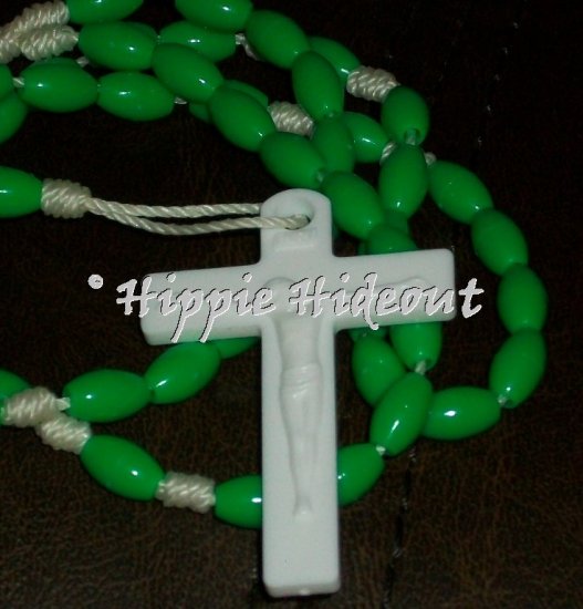 Green Rosary with White Cross