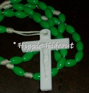 Green Rosary with White Cross