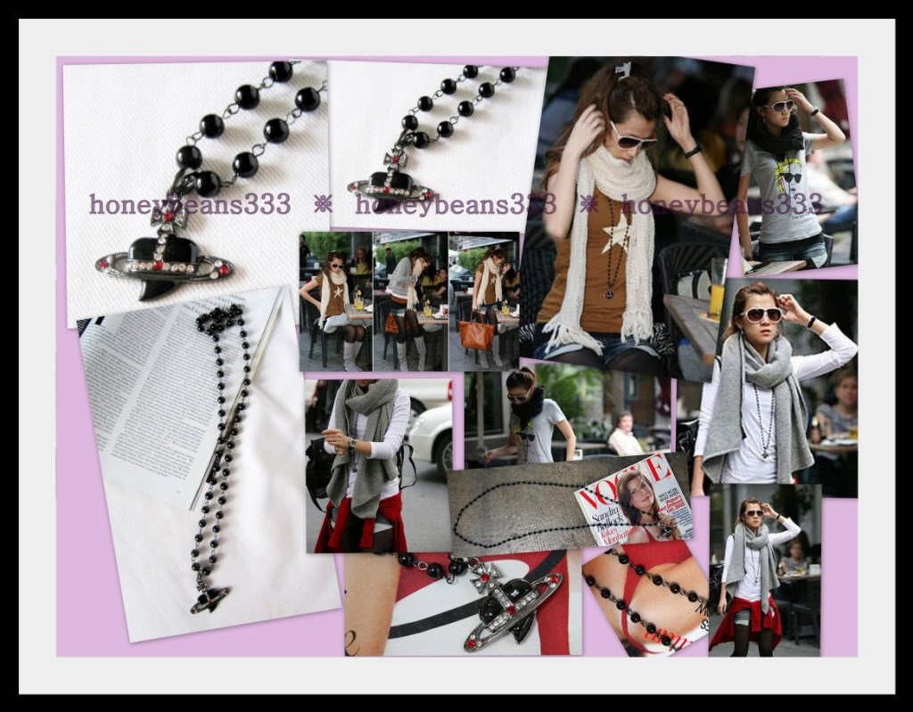 New Trendy Vivienne Black Long Bead Heart Necklace V8