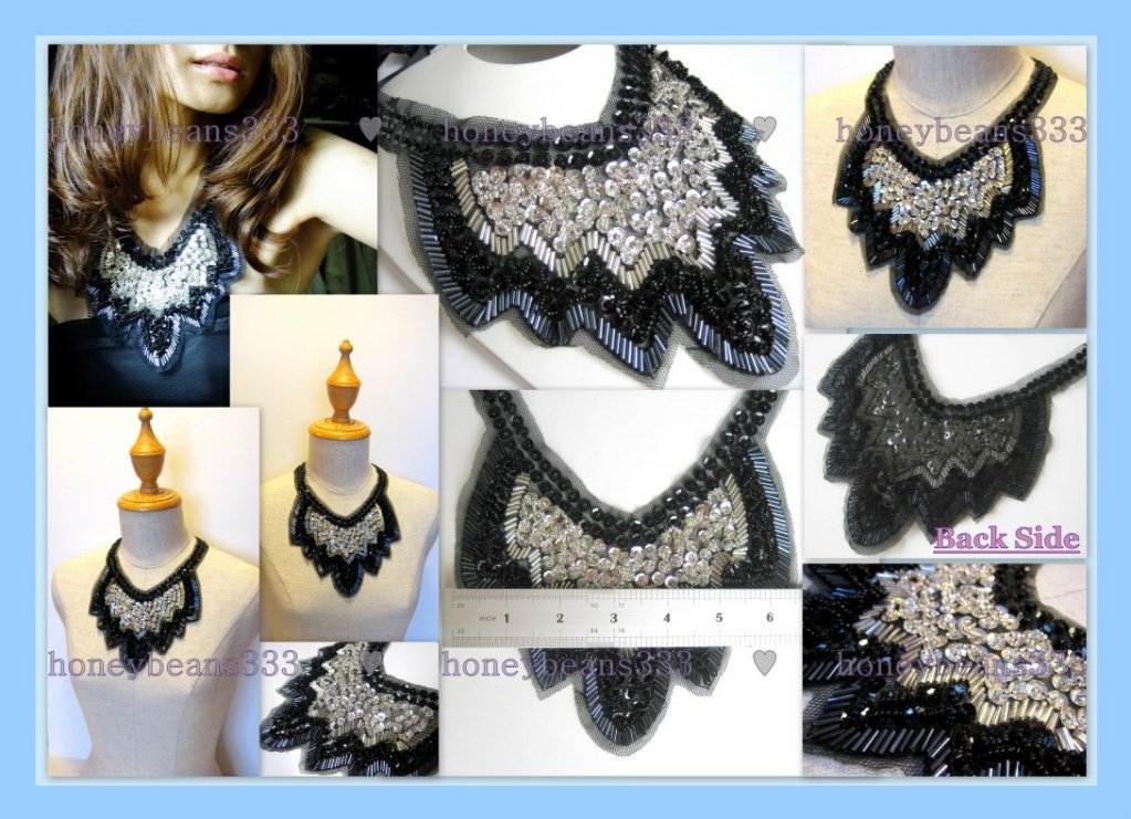 Handmade Statement Bib Necklace Net Black White Bead V9