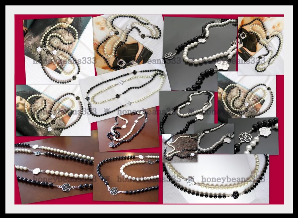 New Fashion White Black Faux Pearl 33" Long Necklace 46