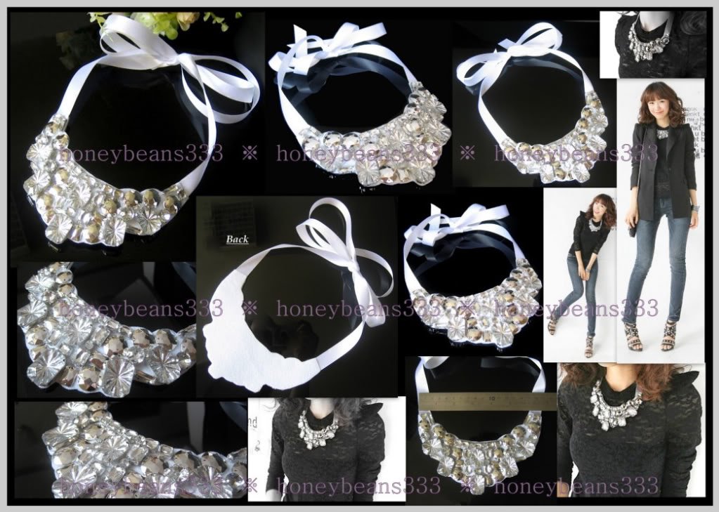New Handmade White Rhinestone Crystal Bib Necklace 049