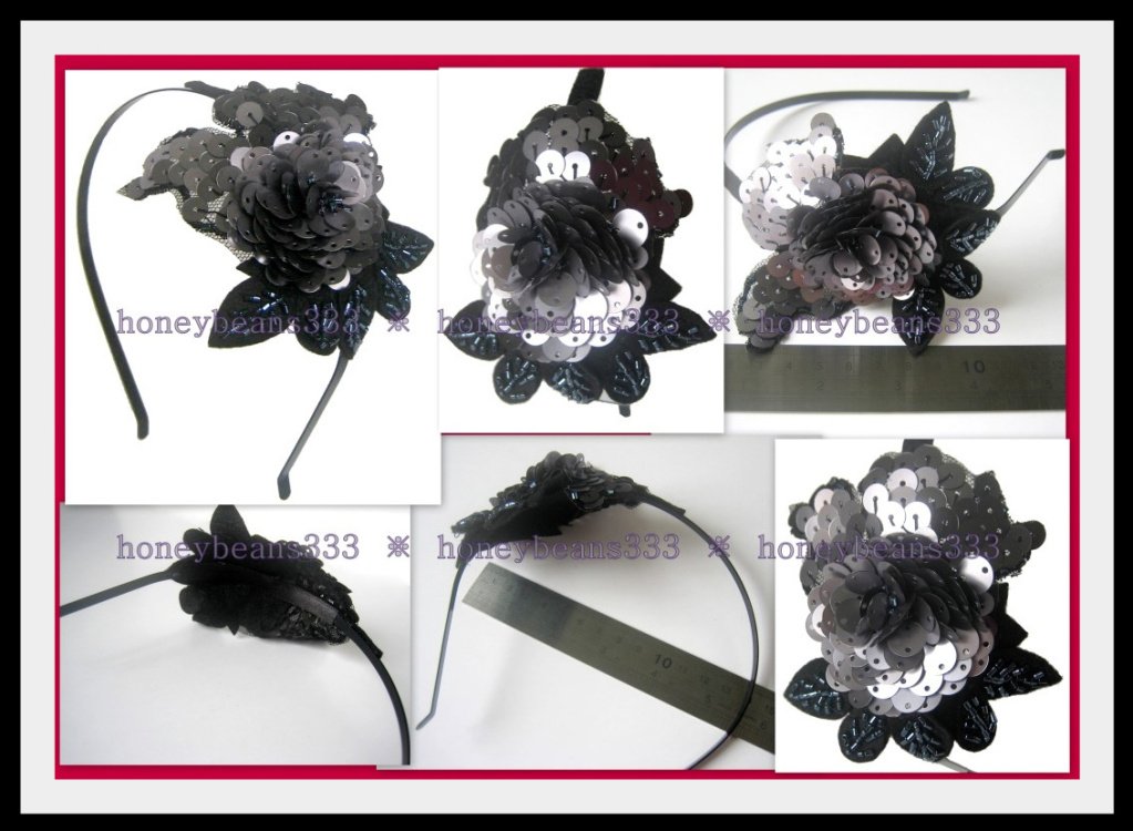 3D Grey Black Sequin HEADBAND Hairband Fascinator H3