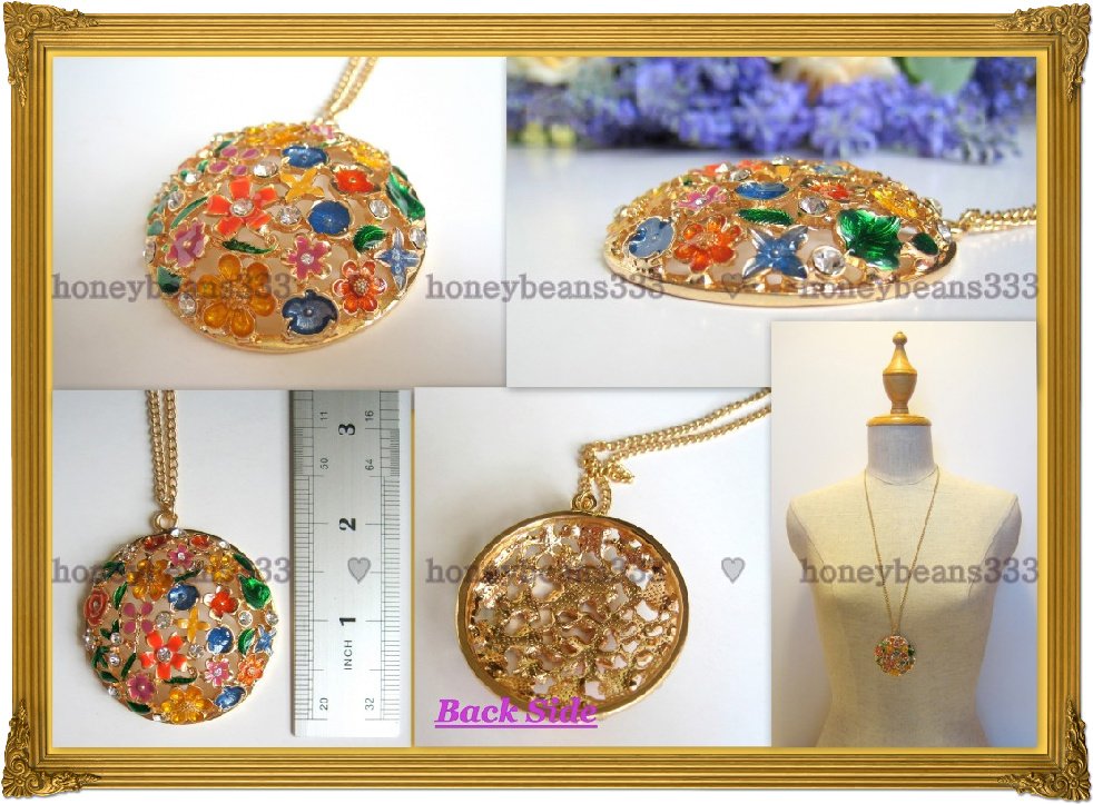 NEW Rhinestone Colorful Enamel Flower Gold Necklace 039