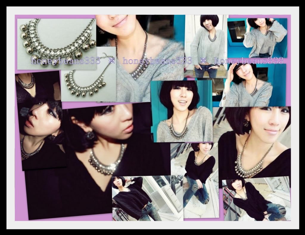 New Trendy Gun Metal Color Rhinestone Bead Necklace 012