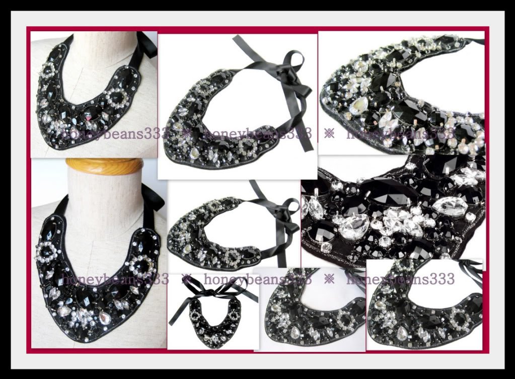 Gorgeous Faux Onyx Rhinestone Handmade Bib Necklace 025